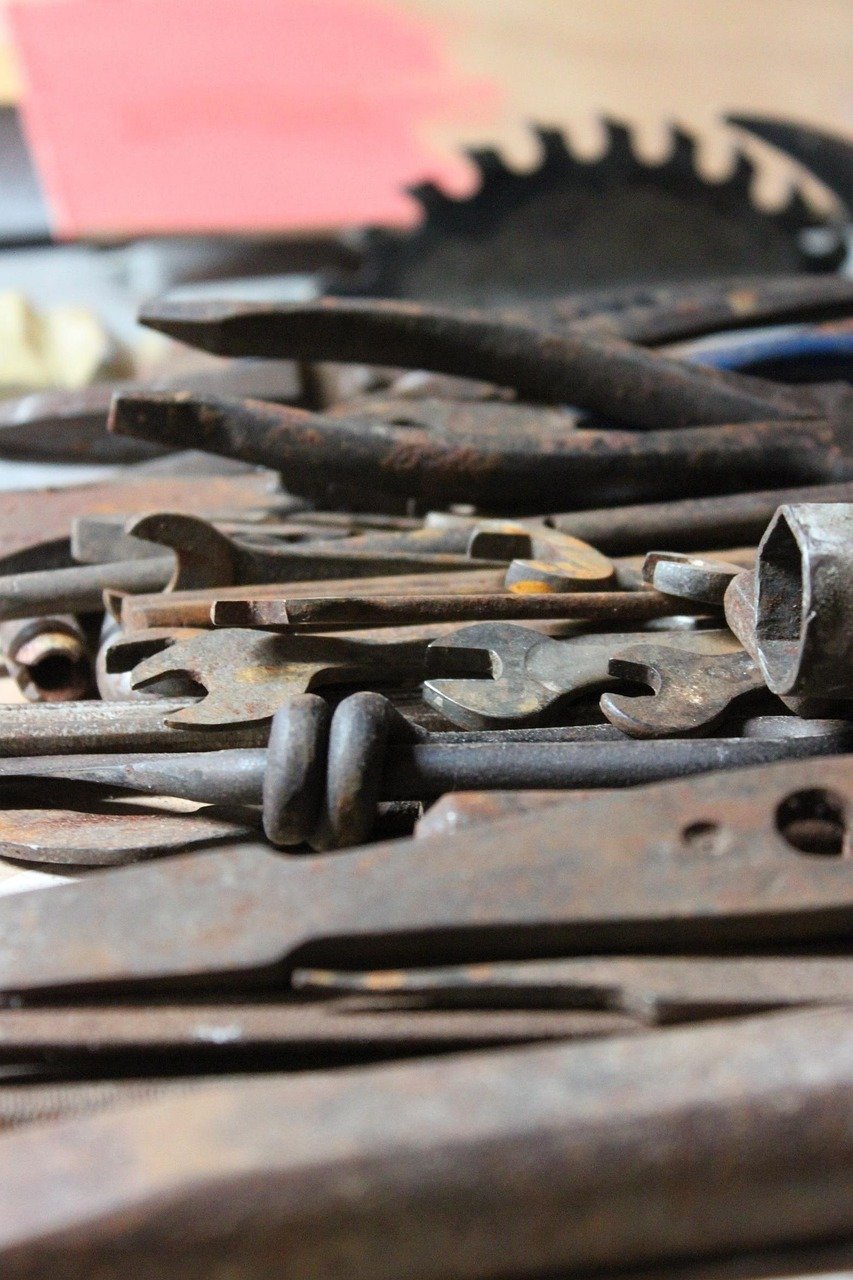 tools, old, rust, saw, clamp, scrap
